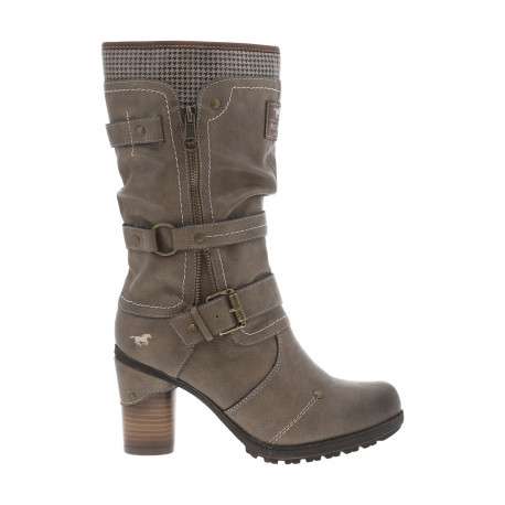 Bottes taupe à talon décroché haut avec des boucles à ardillons