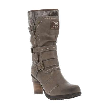 Bottes taupe à talon décroché haut avec des boucles à ardillons - Image 2