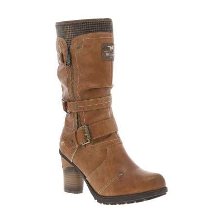 Bottes cognac à talon décroché haut avec des boucles à ardillons - Image 2