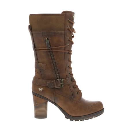 Bottes brunes à talon décroché haut avec un zip et des lacets ronds