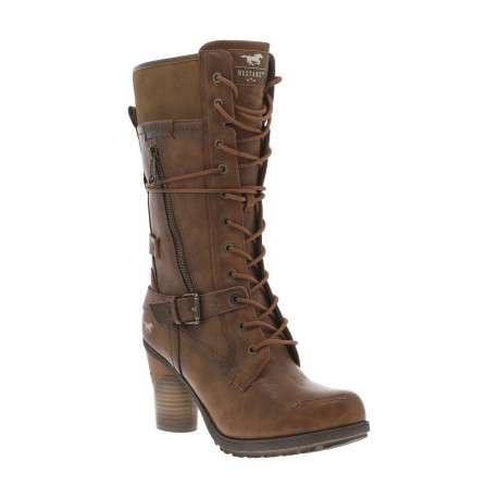 Bottes brunes à talon décroché haut avec un zip et des lacets ronds - Image 2
