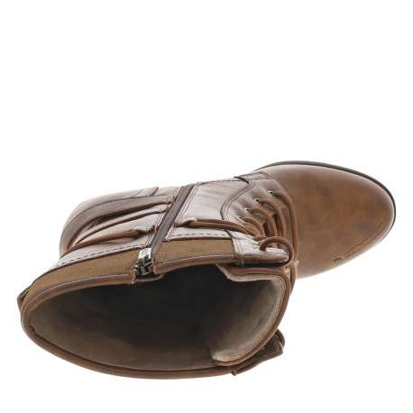 Bottes brunes à talon décroché haut avec un zip et des lacets ronds - Image 5