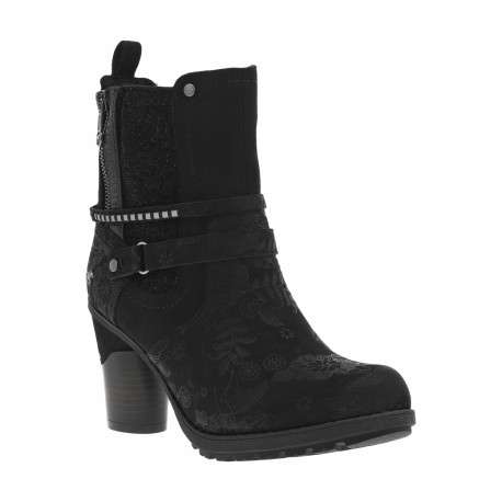 Boots noires à talon décroché haut avec des soufflets élastiqués - Image 2