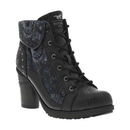 Boots noires et bleues à talon décroché haut avec un zip latéral et des lacets - Image 2