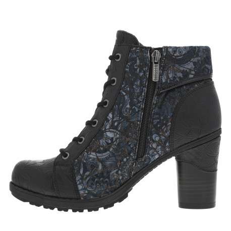 Boots noires et bleues à talon décroché haut avec un zip latéral et des lacets - Image 3