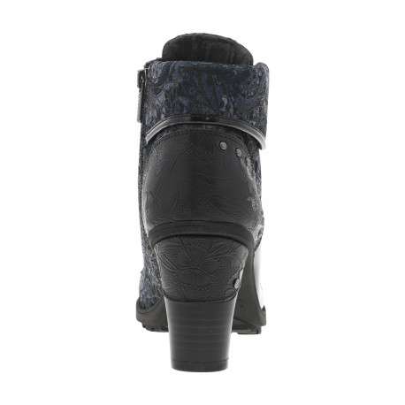 Boots noires et bleues à talon décroché haut avec un zip latéral et des lacets - Image 4