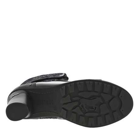 Boots noires et bleues à talon décroché haut avec un zip latéral et des lacets - Image 6