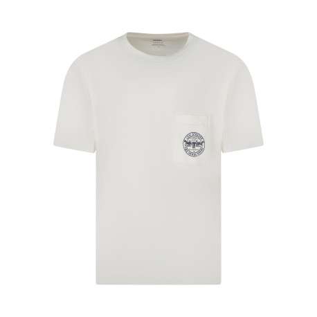 T-shirt en coton écru imprimé à coupe droite pourvu d'un col rond