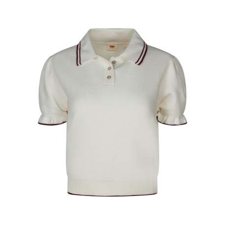 Pull écru à coupe ajustée pourvu d'un col polo et de manches courtes