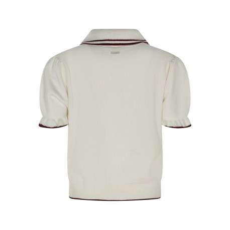 Pull écru à coupe ajustée pourvu d'un col polo et de manches courtes - Image 2