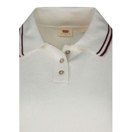 Pull écru à coupe ajustée pourvu d'un col polo et de manches courtes - Image 3