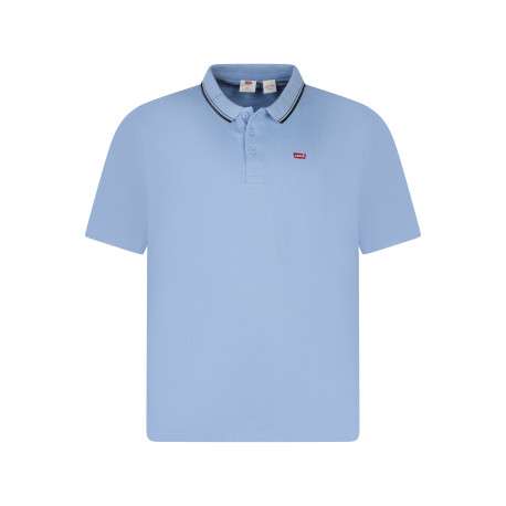 Polo en coton bleu à coupe droite pourvu d'un col à revers boutonné