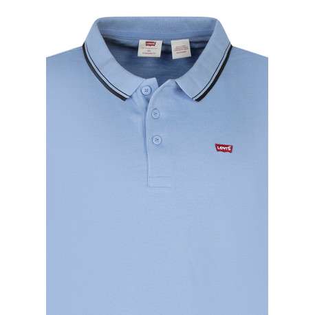 Polo en coton bleu à coupe droite pourvu d'un col à revers boutonné - Image 3