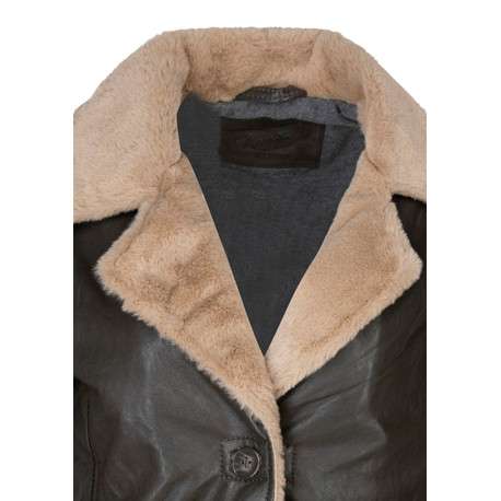 Blouson en cuir de mouton chocolat avec une coupe ajustée et un col à revers - Image 3