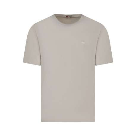 T-shirt en coton beige à coupe droite pourvu d'un col rond et de manches courtes