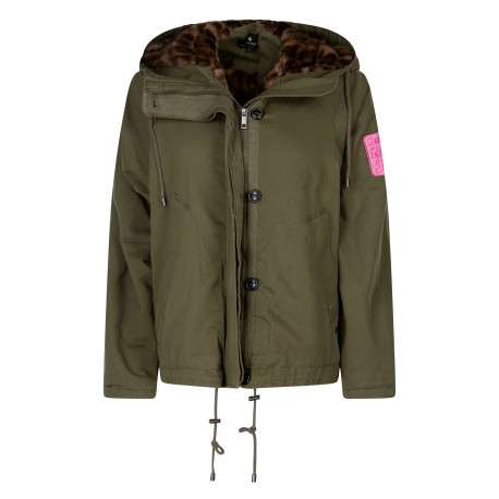 Blouson kaki à coupe droite pourvu d'un à capuche et de manches longues