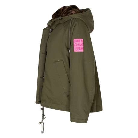 Blouson kaki à coupe droite pourvu d'un à capuche et de manches longues - Image 3