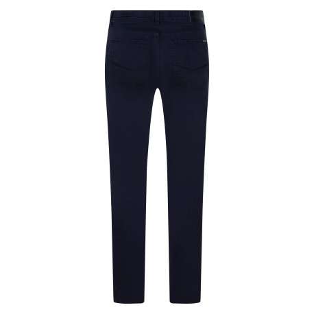 Pantalon 5 poches en coton mélangé bleu denim uni muni d'une coupe droite - Image 2