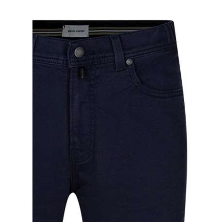 Pantalon 5 poches en coton mélangé bleu denim uni muni d'une coupe droite - Image 3