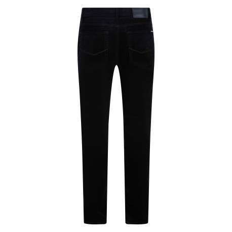 Pantalon en coton en velours côtelé bleu nuit uni pourvu d'une coupe droite - Image 2