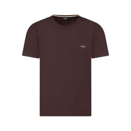 T-shirt en coton brun à coupe droite pourvu d'un fin col rond