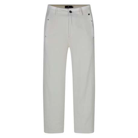 Pantalon 4 poches blanc à coupe ample pourvu d'une fermeture par zip et bouton