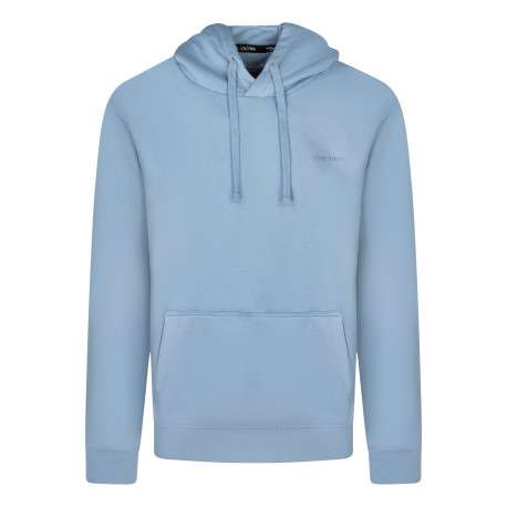 Sweat bleu uni à capuche avec une coupe droite et des manches longues