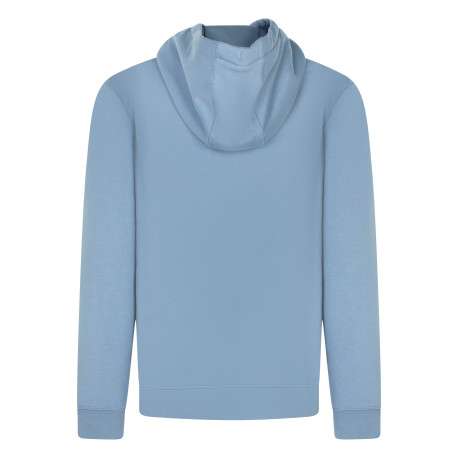 Sweat bleu uni à capuche avec une coupe droite et des manches longues - Image 2