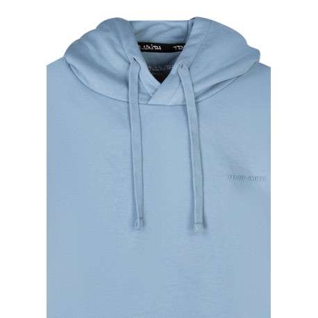 Sweat bleu uni à capuche avec une coupe droite et des manches longues - Image 3