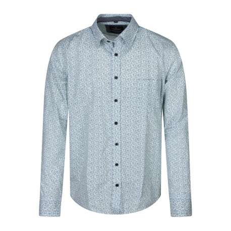 Chemise en coton bleue et verte à motifs dotée d'une coupe droite