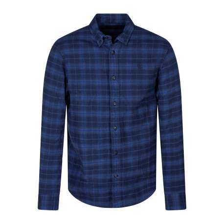 Chemise en coton bleu foncé à carreaux pourvue d'une coupe droite