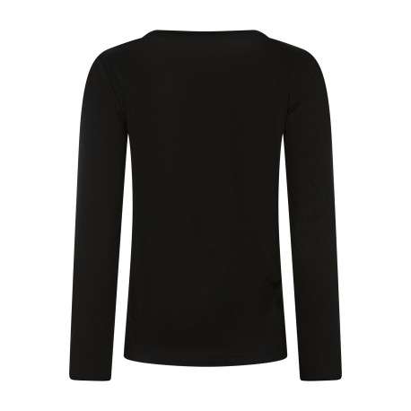 T-shirt noir à coupe droite pourvu d'un col v et de manches longues - Image 2
