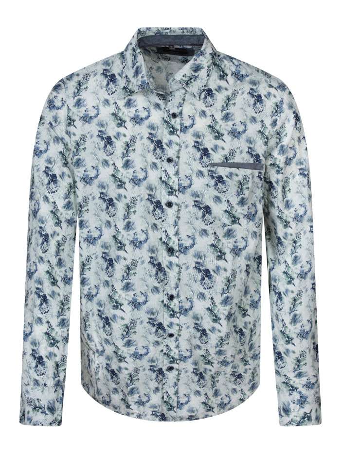 Chemise en coton bleue à...