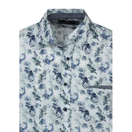 Chemise en coton bleue à motifs floraux dotée d'une coupe droite - Image 3