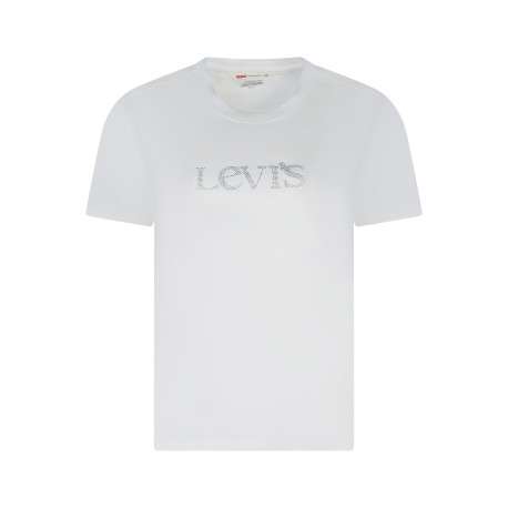 T-shirt en coton blanc à coupe droite pourvu d'un col rond et de manches courtes