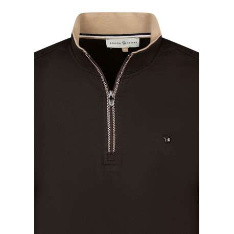 Sweat en coton mélangé chocolat doté d'une coupe stretch avec un col camionneur - Image 3