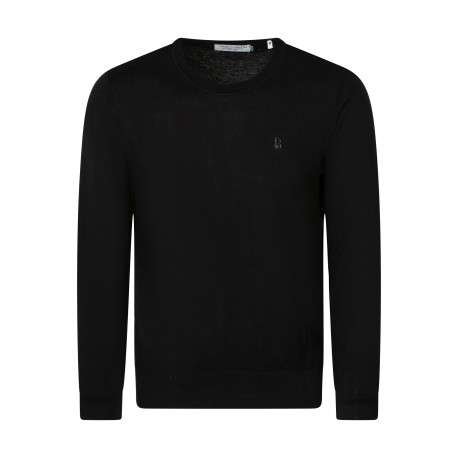Pull noir à coupe droite pourvu d'un col rond et des manches longues
