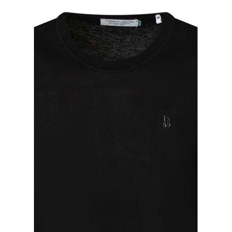 Pull noir à coupe droite pourvu d'un col rond et des manches longues - Image 3