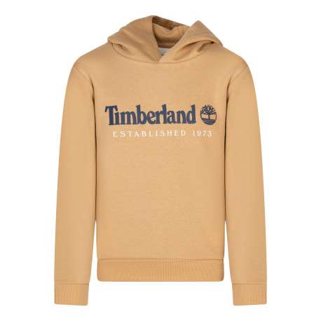 Sweat à capuche en coton mélangé beige à coupe droite avec un logo bleu