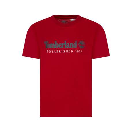 T-shirt en coton rouge imprimé à coupe droite muni d'un col rond