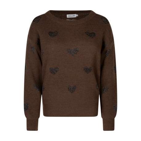 Pull marron à motifs coupe droite pourvu d'un col rond et de manches longues