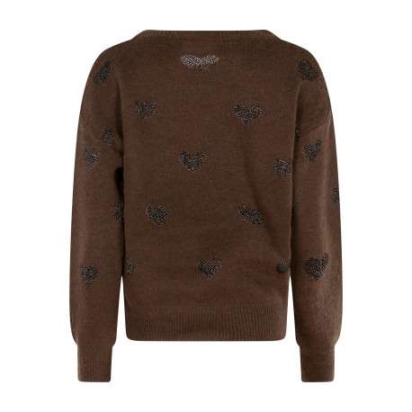 Pull marron à motifs coupe droite pourvu d'un col rond et de manches longues - Image 2