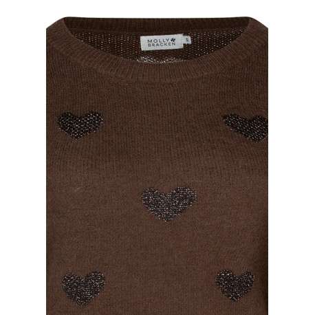 Pull marron à motifs coupe droite pourvu d'un col rond et de manches longues - Image 3