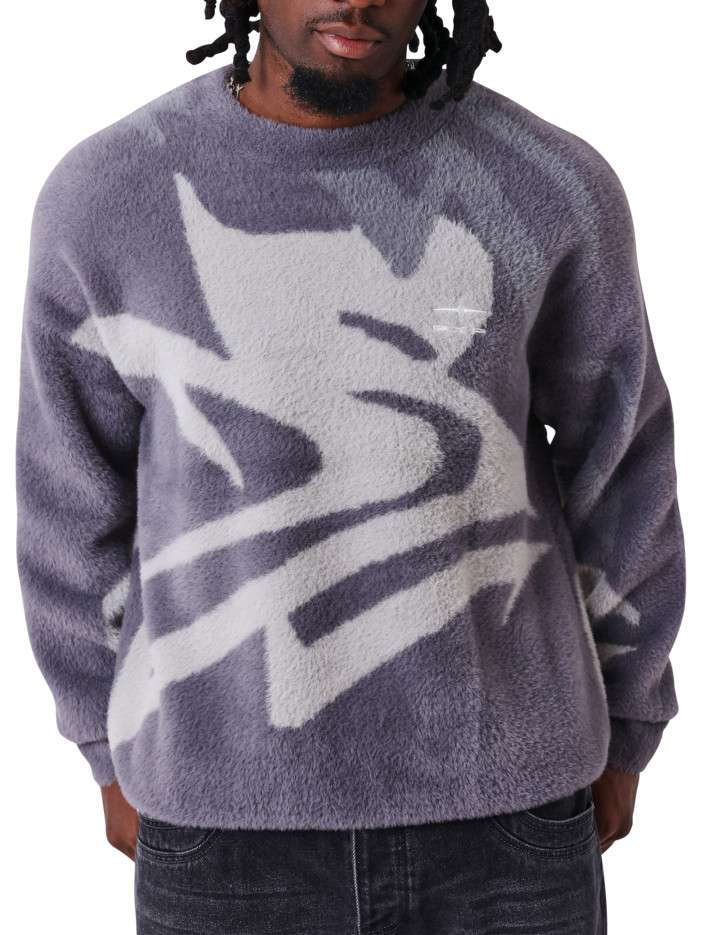 Pull gris poilu à motifs...