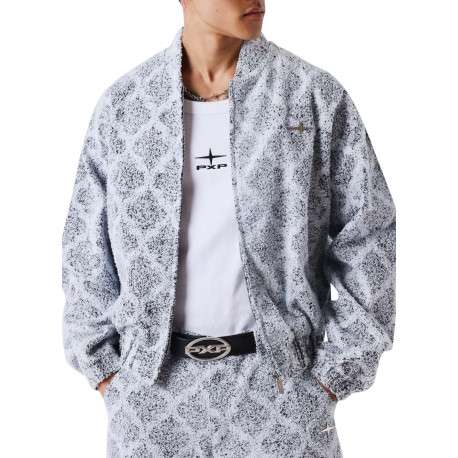 Veste bomber à motifs losanges géométriques gris et noir à coupe large - Image 3
