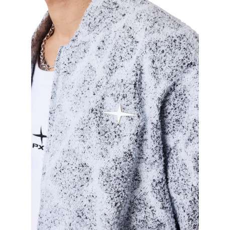 Veste bomber à motifs losanges géométriques gris et noir à coupe large - Image 4