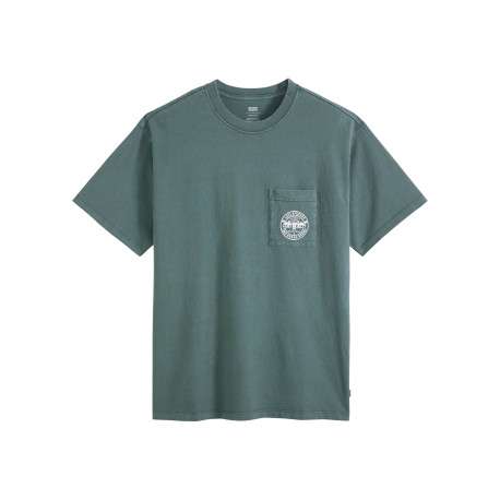 T-shirt en coton ardoise à coupe droite pourvu d'un col rond