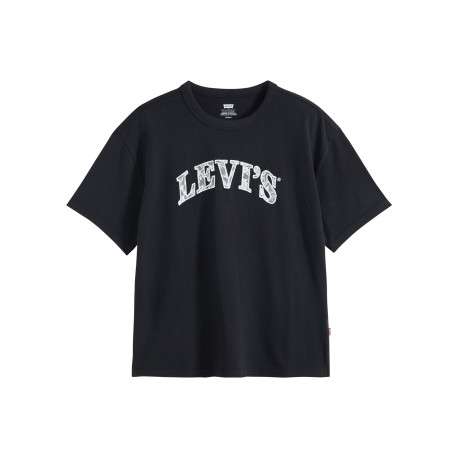 T-shirt en coton noir à coupe droite pourvu d'un col rond et de manches courtes