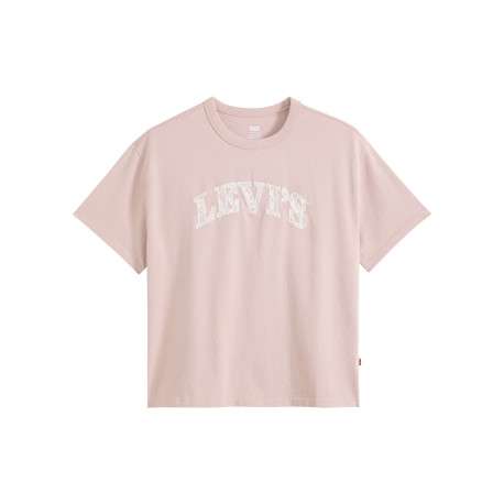 T-shirt en coton rose à coupe droite pourvu d'un col rond et de manches courtes