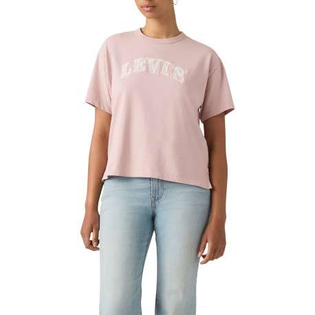 T-shirt en coton rose à coupe droite pourvu d'un col rond et de manches courtes - Image 3